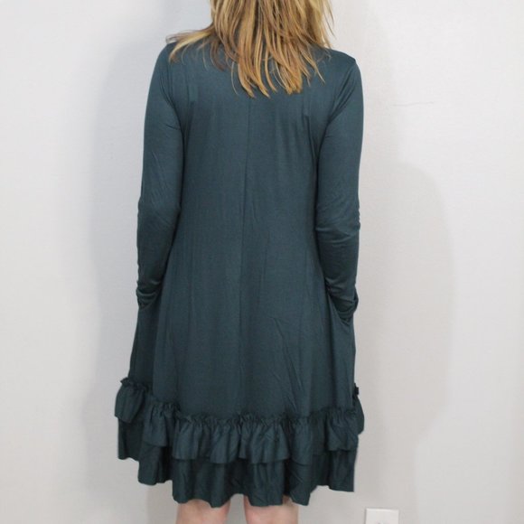 'Keepin' it Cozy' Short Ruffle Hunter Green Dress - Picture 3 of 5